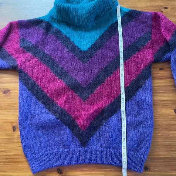 Vintage Le Moda Purple & Teal Chevron Striped Sweater - XL - Picture 8 of 9